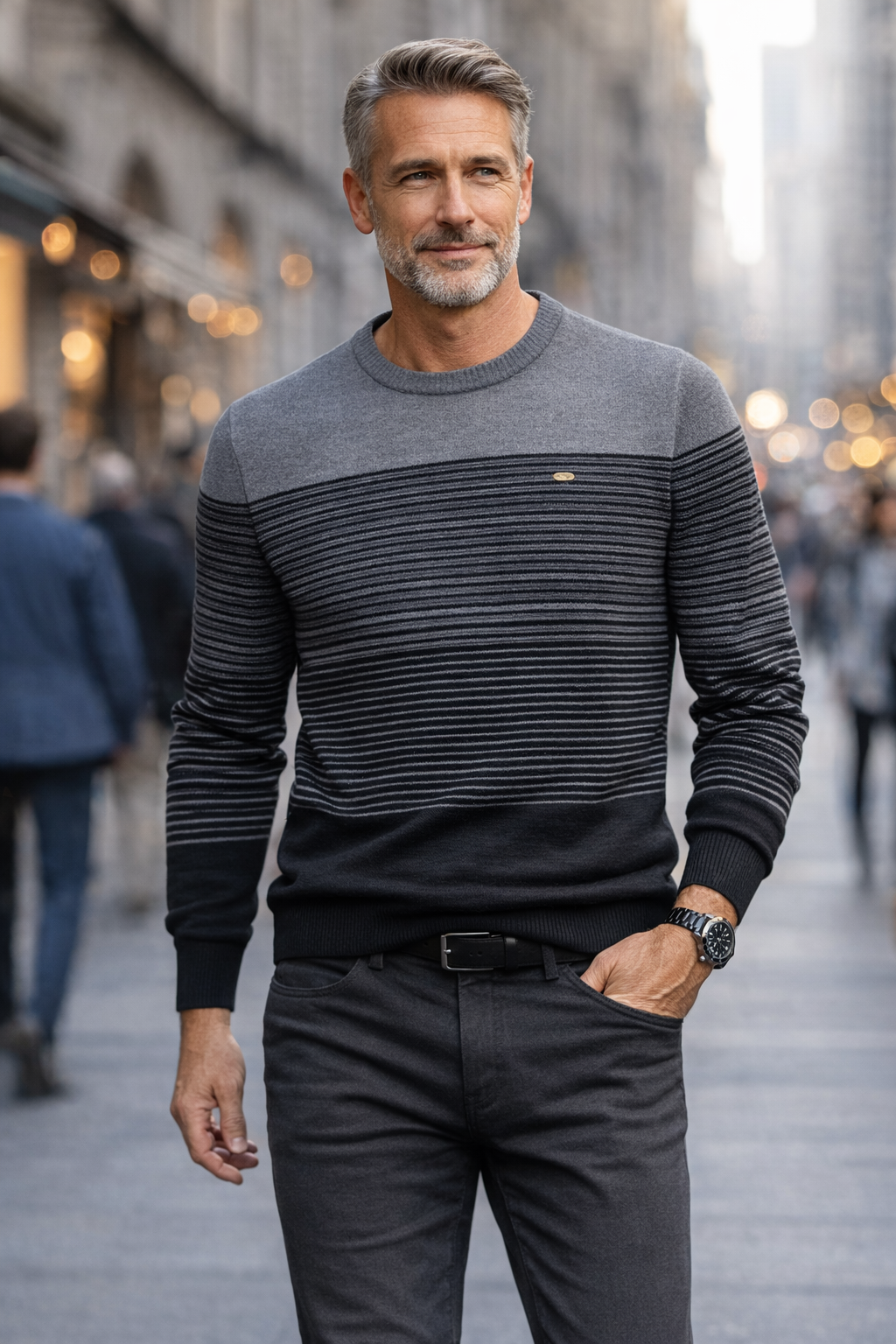Herren Strickpullover Schmal gerippte Passform Langarm bequem vielseitig