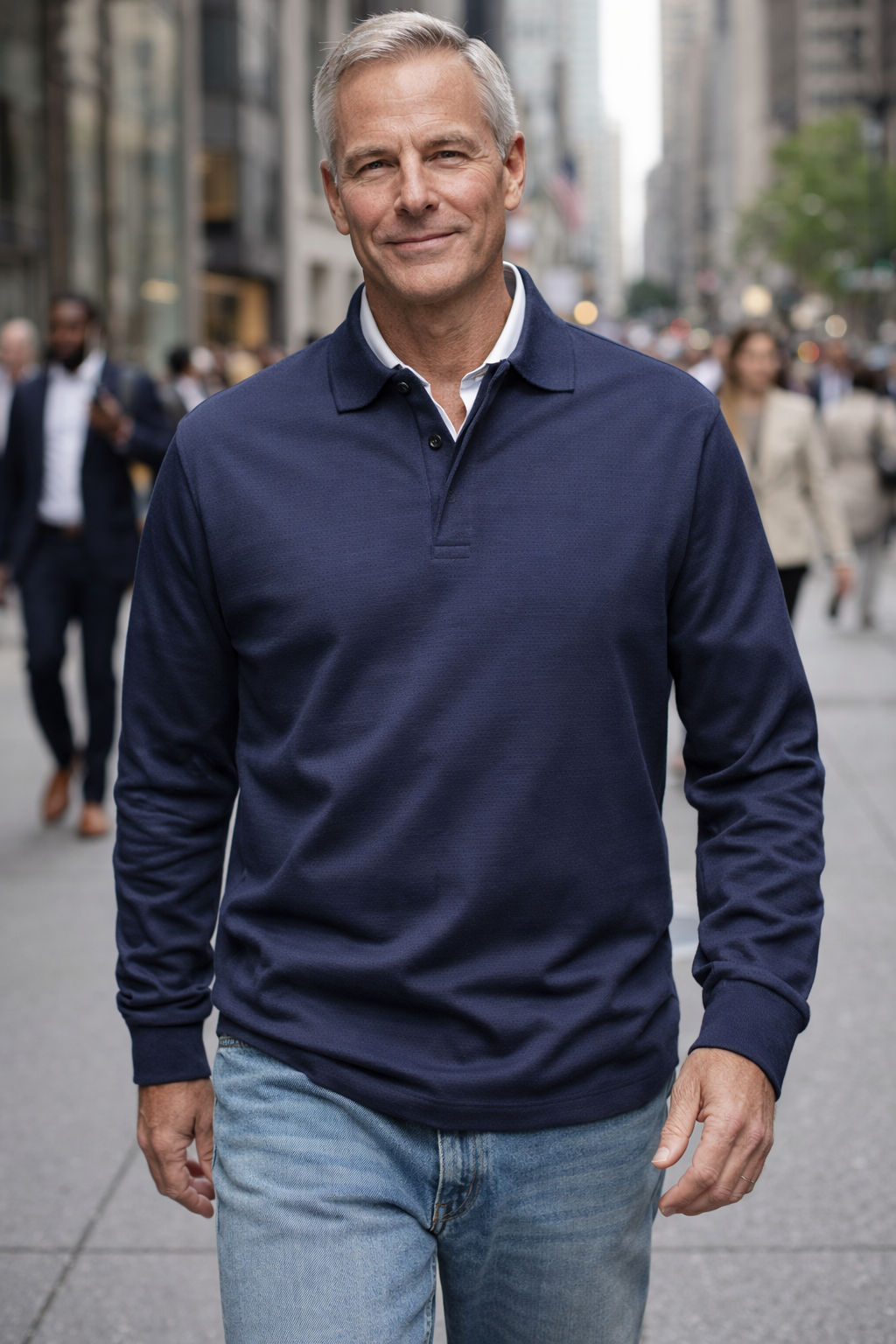 Herren Polo Knopfleiste Langarm klassisch bequem vielseitig elegant