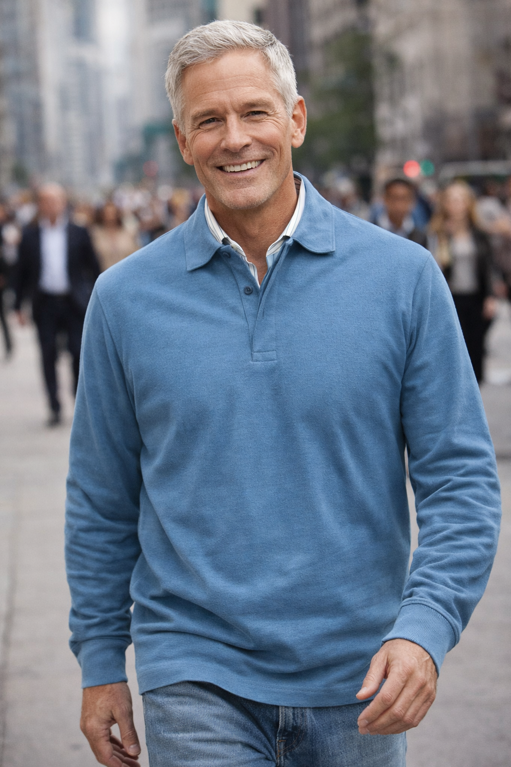 Herren Polo Knopfleiste Langarm klassisch bequem vielseitig elegant