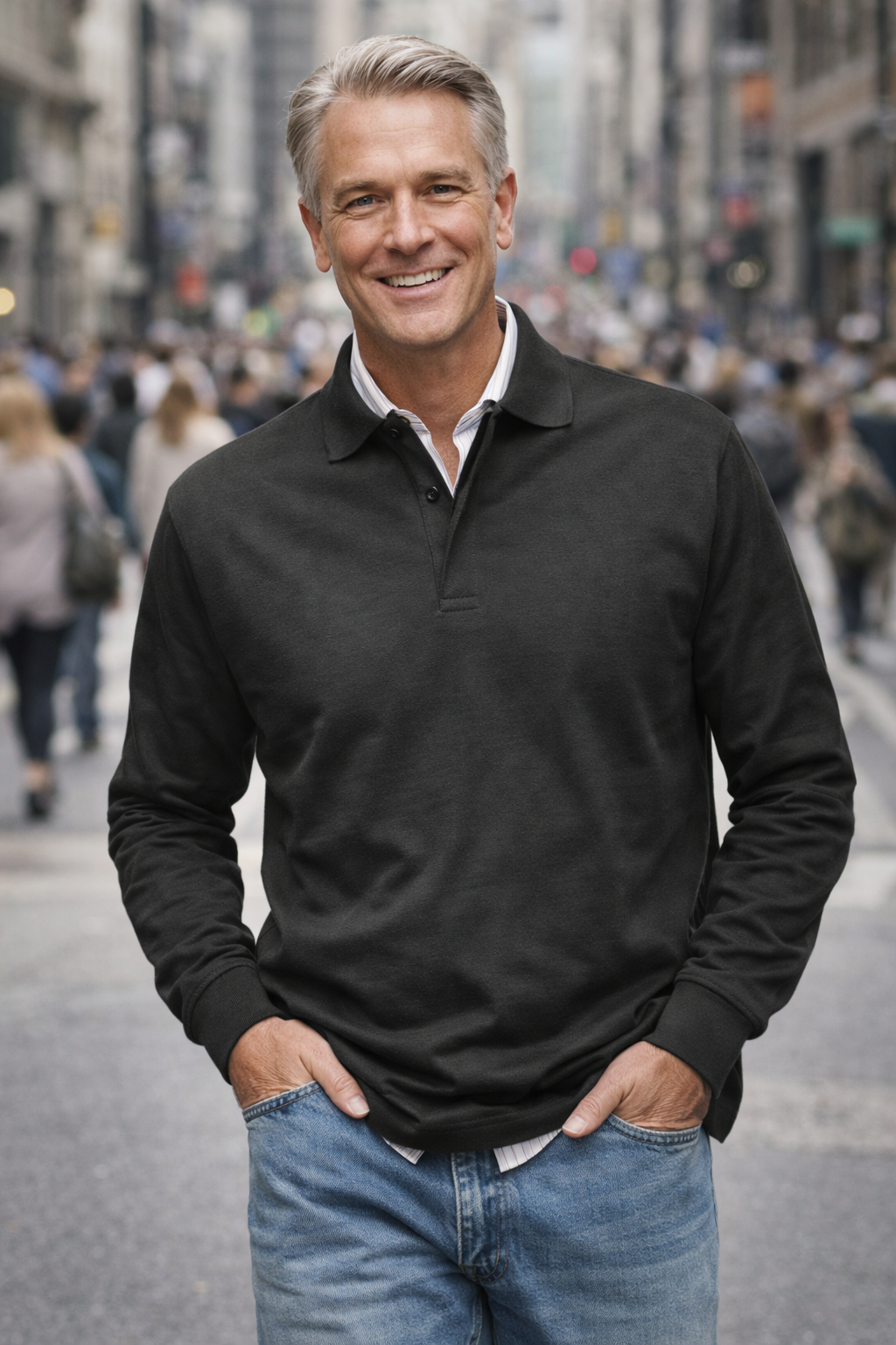 Herren Polo Knopfleiste Langarm klassisch bequem vielseitig elegant
