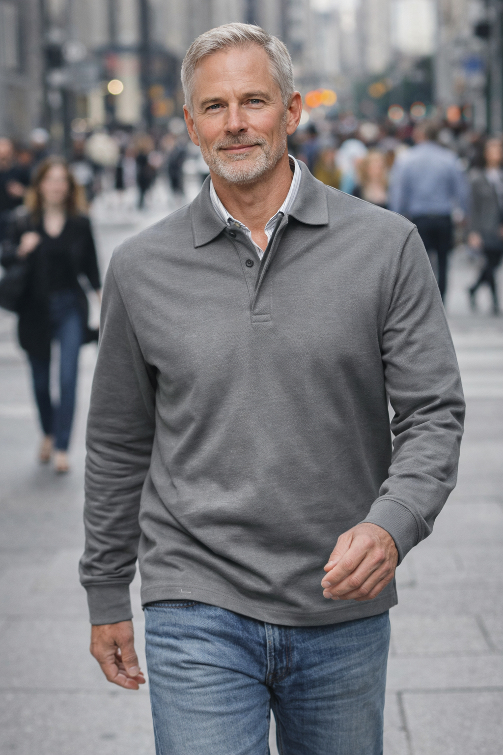 Herren Polo Knopfleiste Langarm klassisch bequem vielseitig elegant