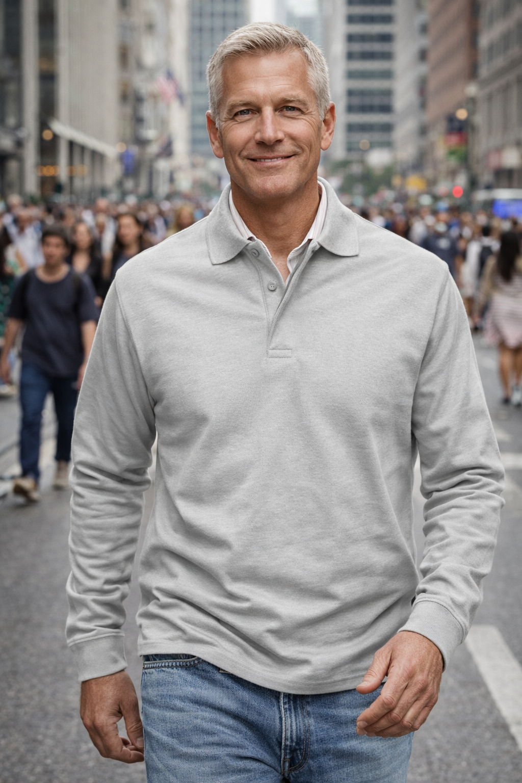 Herren Polo Knopfleiste Langarm klassisch bequem vielseitig elegant