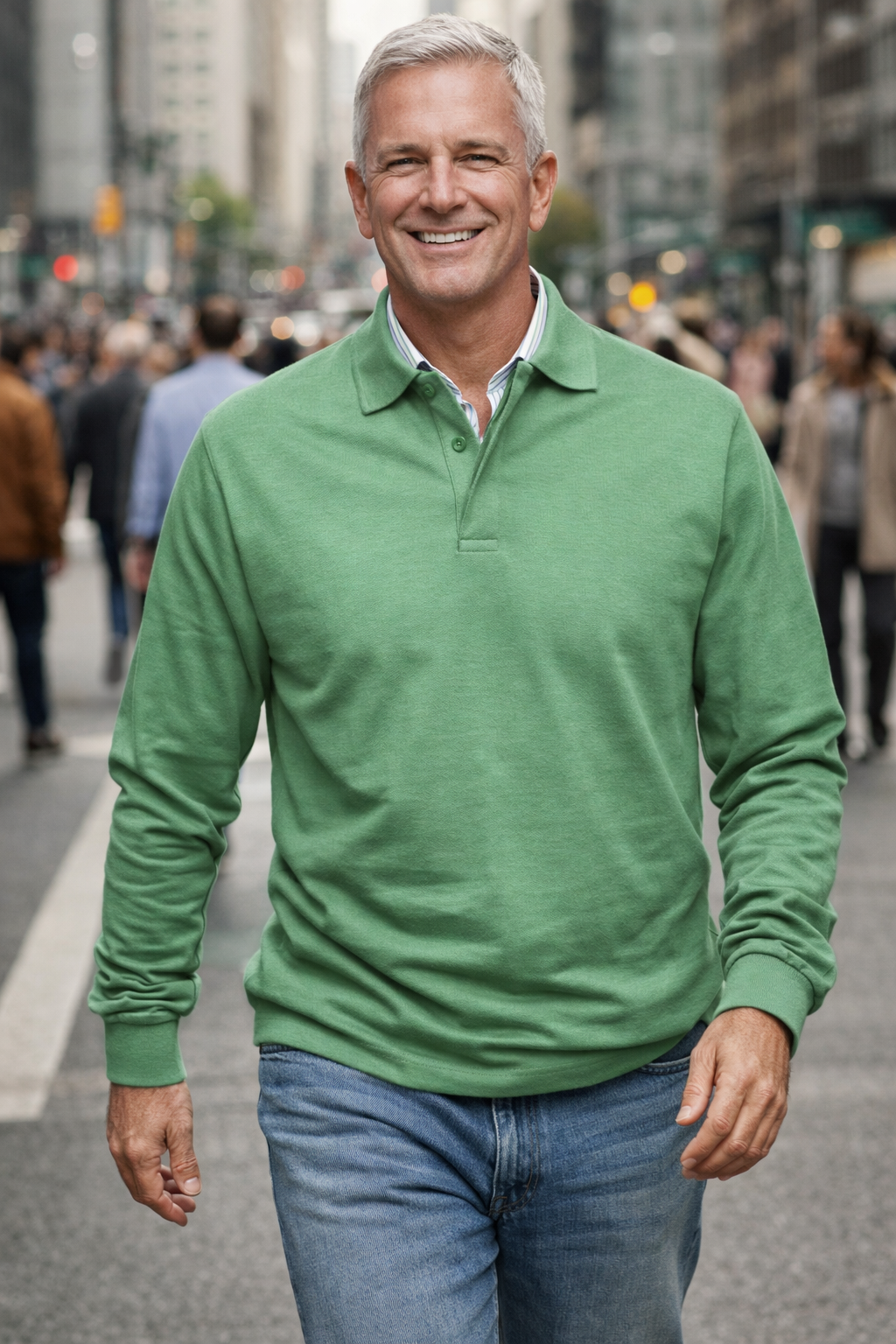Herren Polo Knopfleiste Langarm klassisch bequem vielseitig elegant