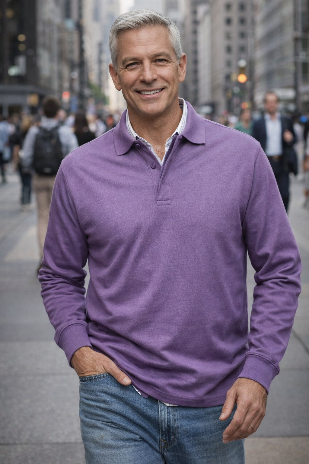 Herren Polo Knopfleiste Langarm klassisch bequem vielseitig elegant