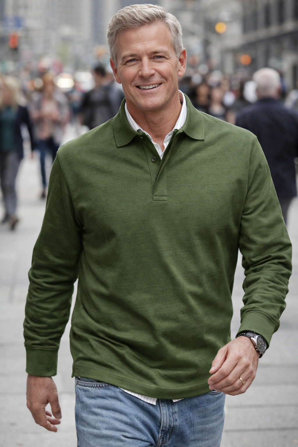 Herren Polo Knopfleiste Langarm klassisch bequem vielseitig elegant