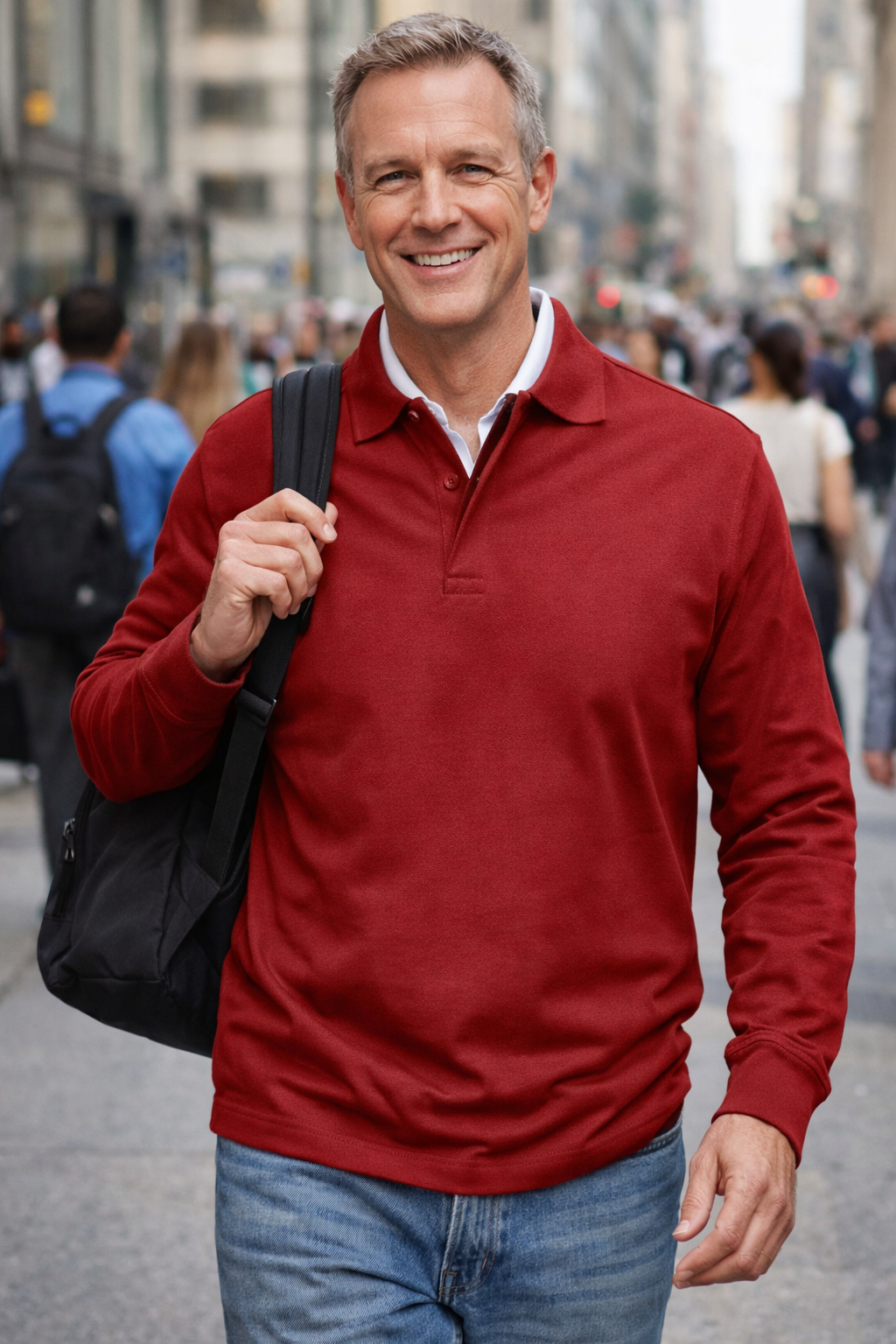 Herren Polo Knopfleiste Langarm klassisch bequem vielseitig elegant