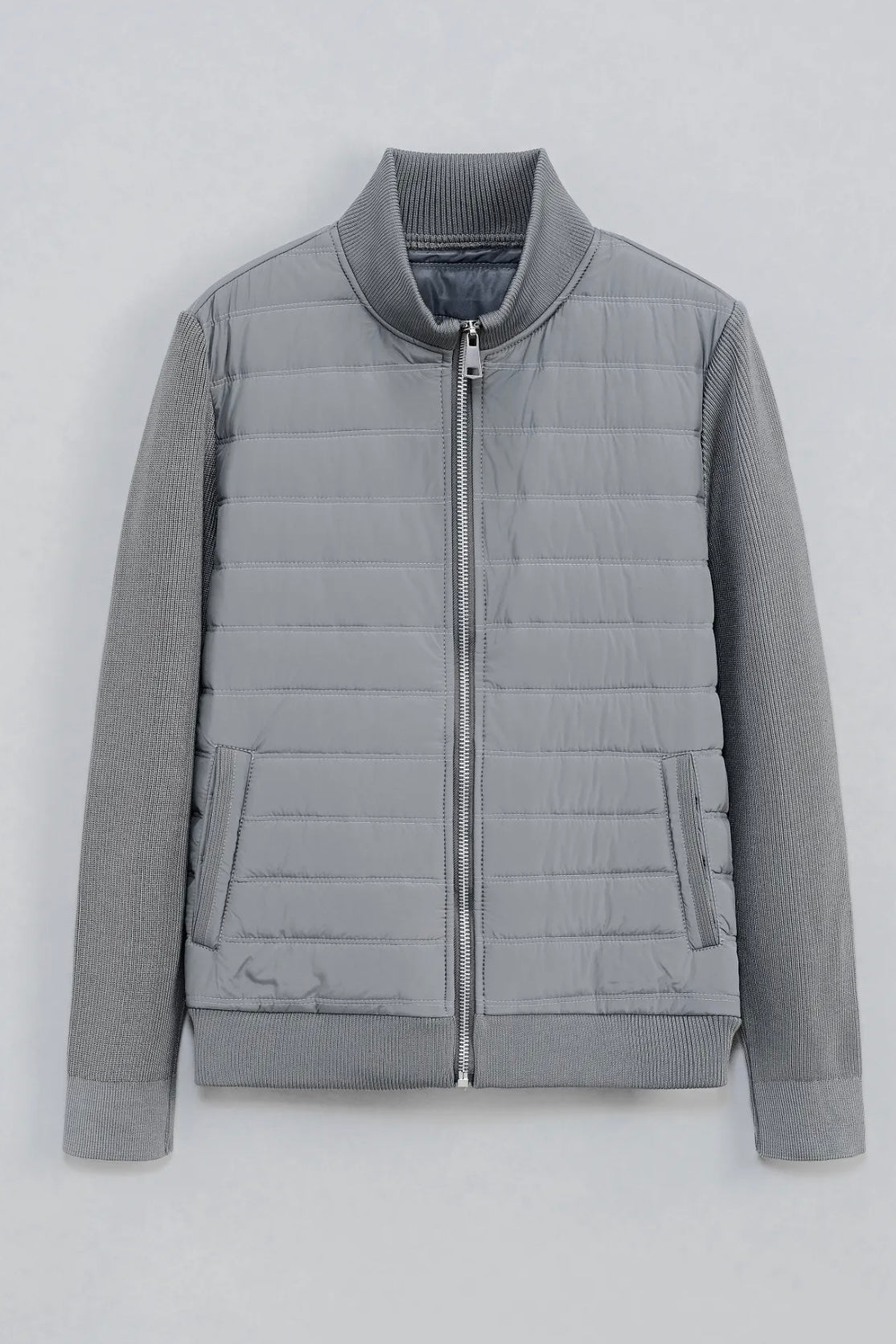 Herren Jacke Regular Fit Stepp Strick Ärmel Hybrid Reißverschluss Alltag Freizeit Warm Polyester