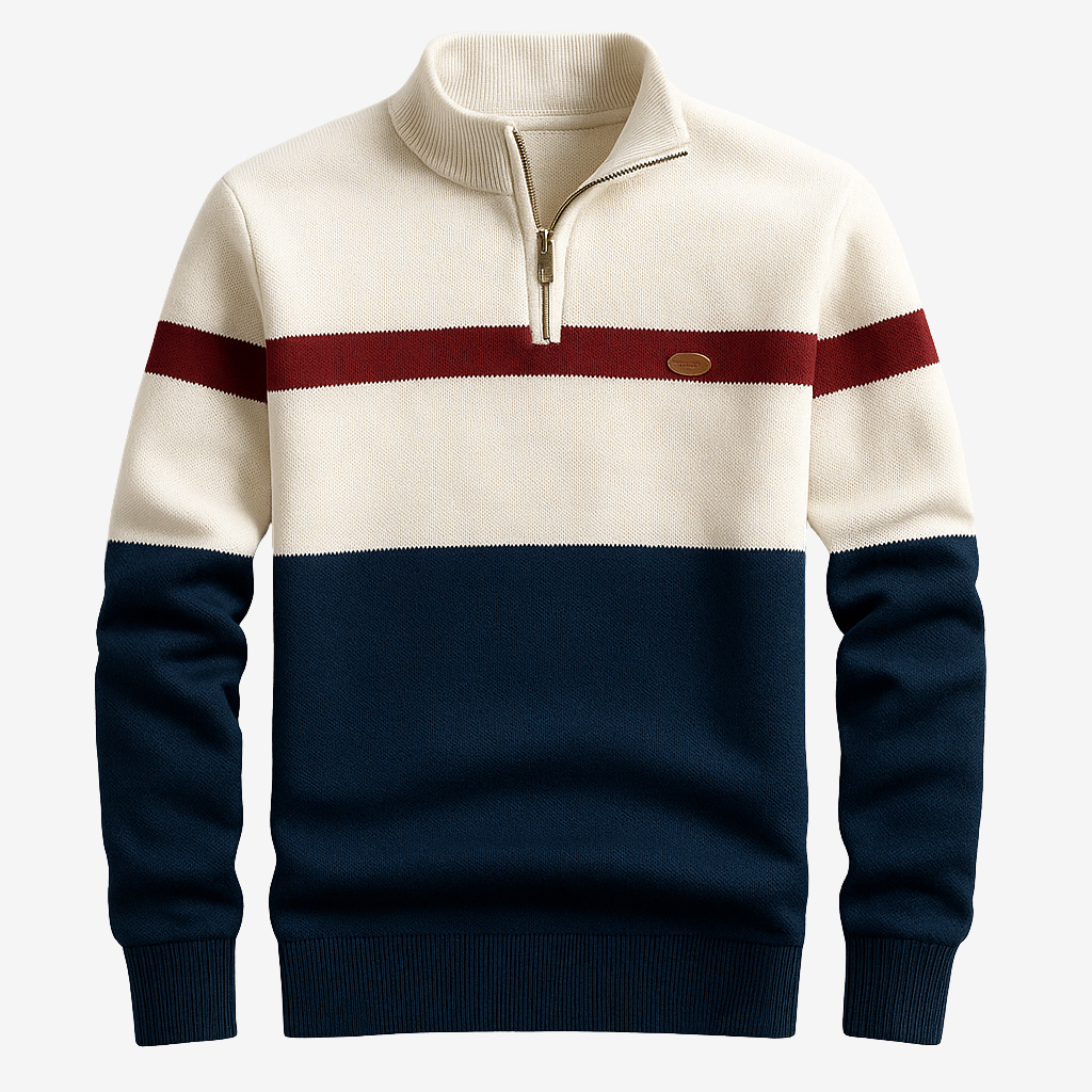 Herren Strickpullover gestreifter halber Reißverschluss Stehkragen angenehm warm