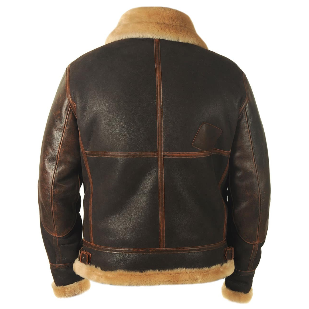 Herren Fliegerjacke Regular Fit Leder Schafwolle Futter Aviator Winter Warm Vintage Klassisch Outdoor Elegant