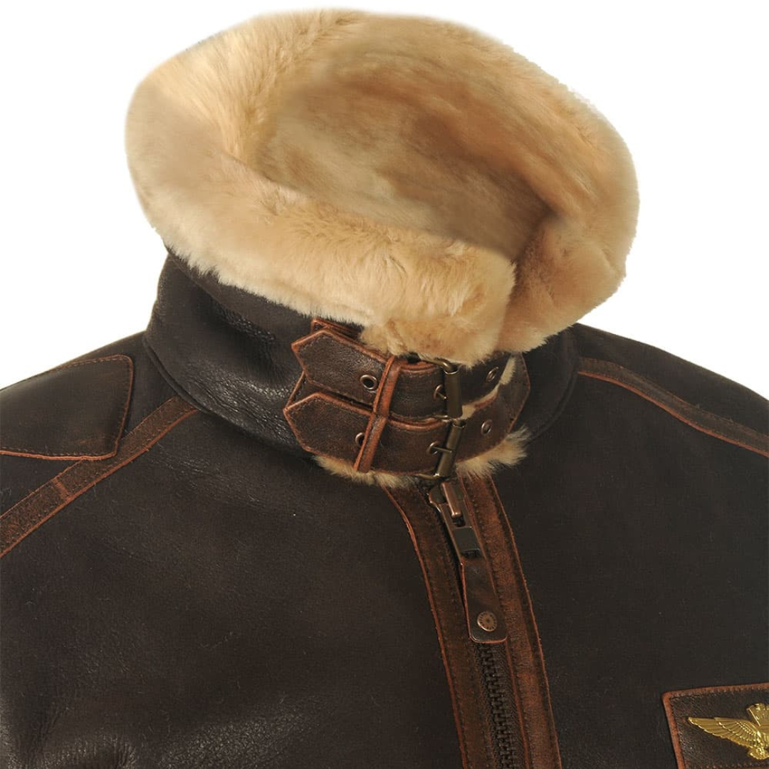 Herren Fliegerjacke Regular Fit Leder Schafwolle Futter Aviator Winter Warm Vintage Klassisch Outdoor Elegant