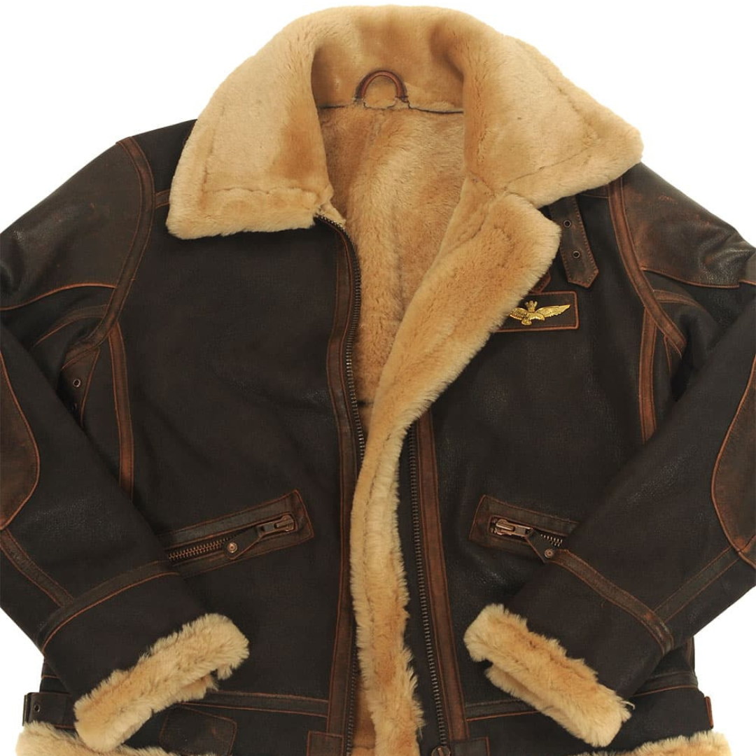 Herren Fliegerjacke Regular Fit Leder Schafwolle Futter Aviator Winter Warm Vintage Klassisch Outdoor Elegant