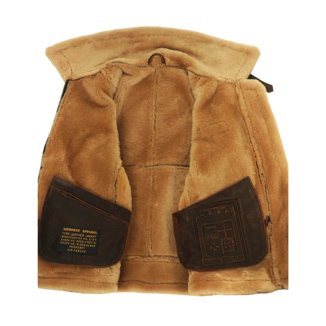 Herren Fliegerjacke Regular Fit Leder Schafwolle Futter Aviator Winter Warm Vintage Klassisch Outdoor Elegant