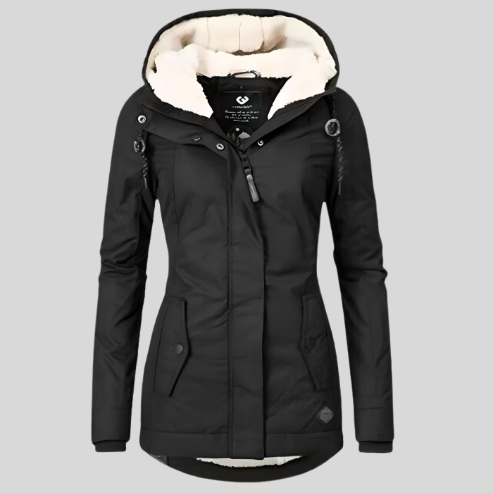 Damen Winterjacke Lang Regular Fit Kapuze Gefüttert Wasserdicht Winddicht Warm Alltag