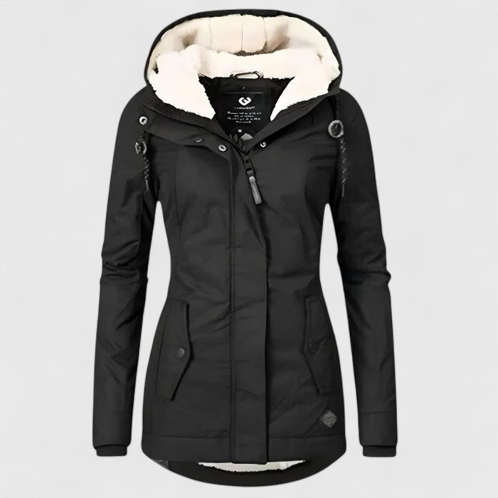 Damen Winterjacke Regular Fit Wasserdicht Warm Gefüttert Kapuze Langer Schnitt Alltag Winddicht Regenfest Winter