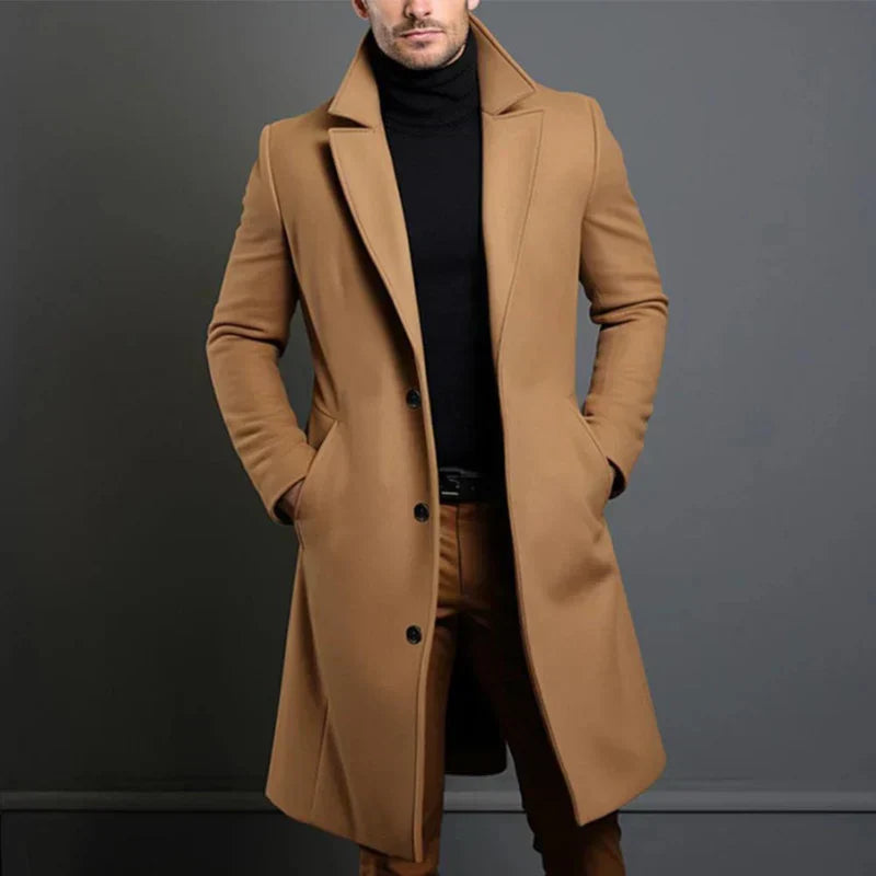Herren Wollmantel lang geschnittener klassischer Trench-Stil-elegant warm