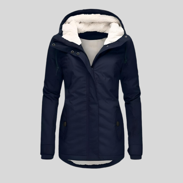 Damen Winterjacke Lang Regular Fit Kapuze Gefüttert Wasserdicht Winddicht Warm Alltag