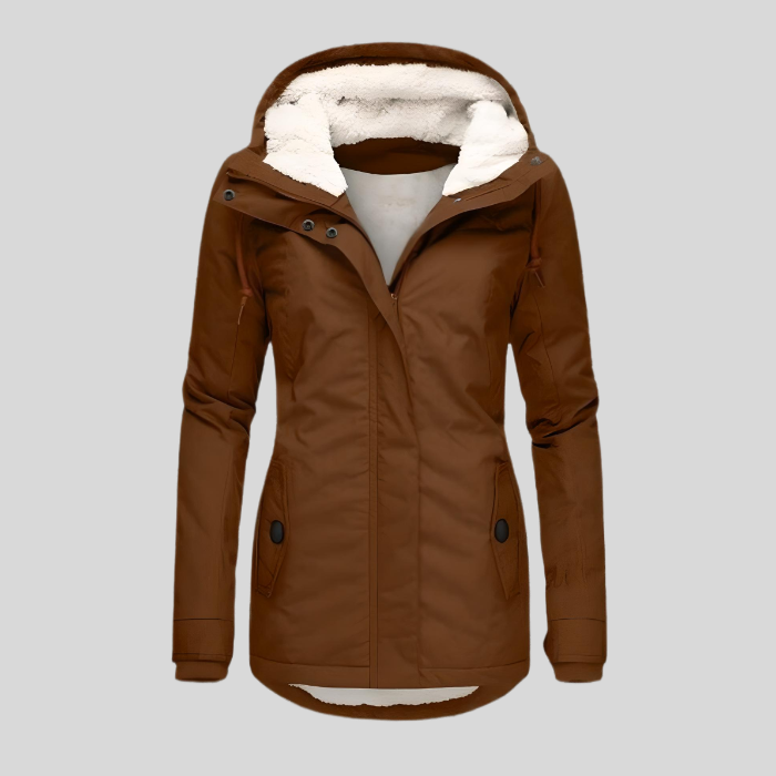 Damen Winterjacke Lang Regular Fit Kapuze Gefüttert Wasserdicht Winddicht Warm Alltag