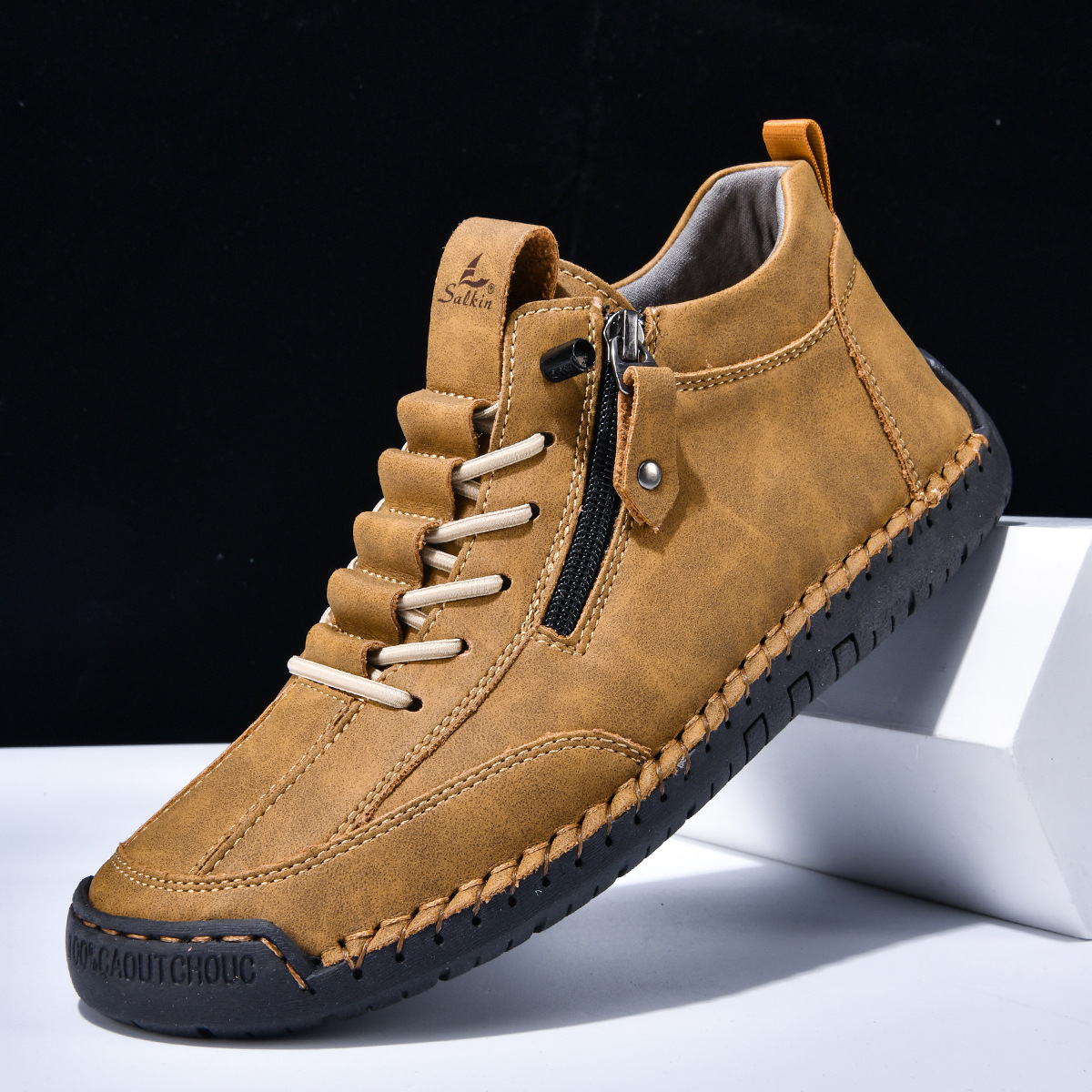Herren Schuhe Nubukleder seitlicher Reißverschluss gepolstert rutschfeste Gummisohle flexibel Alltag