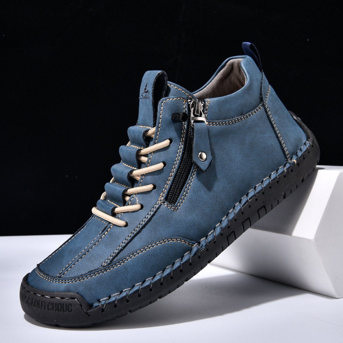 Herren Schuhe Nubukleder seitlicher Reißverschluss gepolstert rutschfeste Gummisohle flexibel Alltag