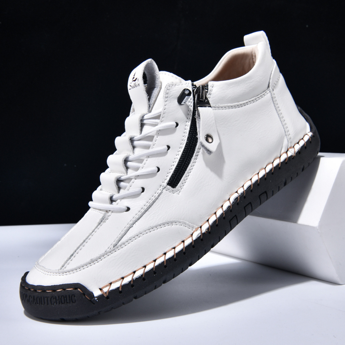 Herren Schuhe Nubukleder seitlicher Reißverschluss gepolstert rutschfeste Gummisohle flexibel Alltag