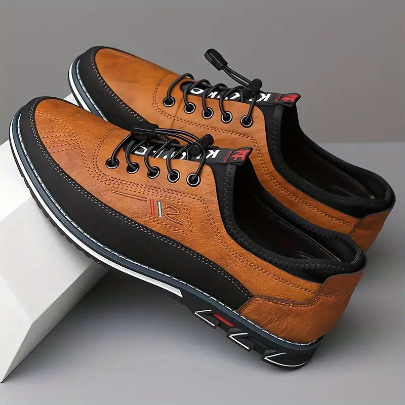 Herren Sneaker Leder Komfort gepolstert leicht rutschfest Schnürung elastisch Alltag Business Casual