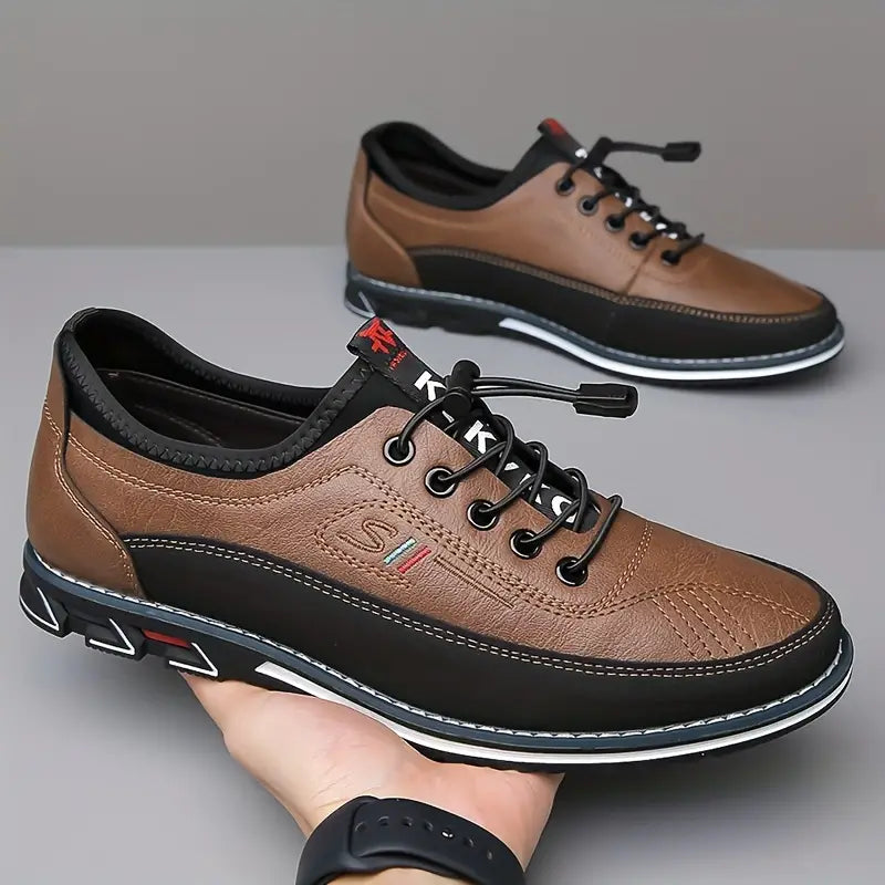 Herren Sneaker Leder Komfort gepolstert leicht rutschfest Schnürung elastisch Alltag Business Casual