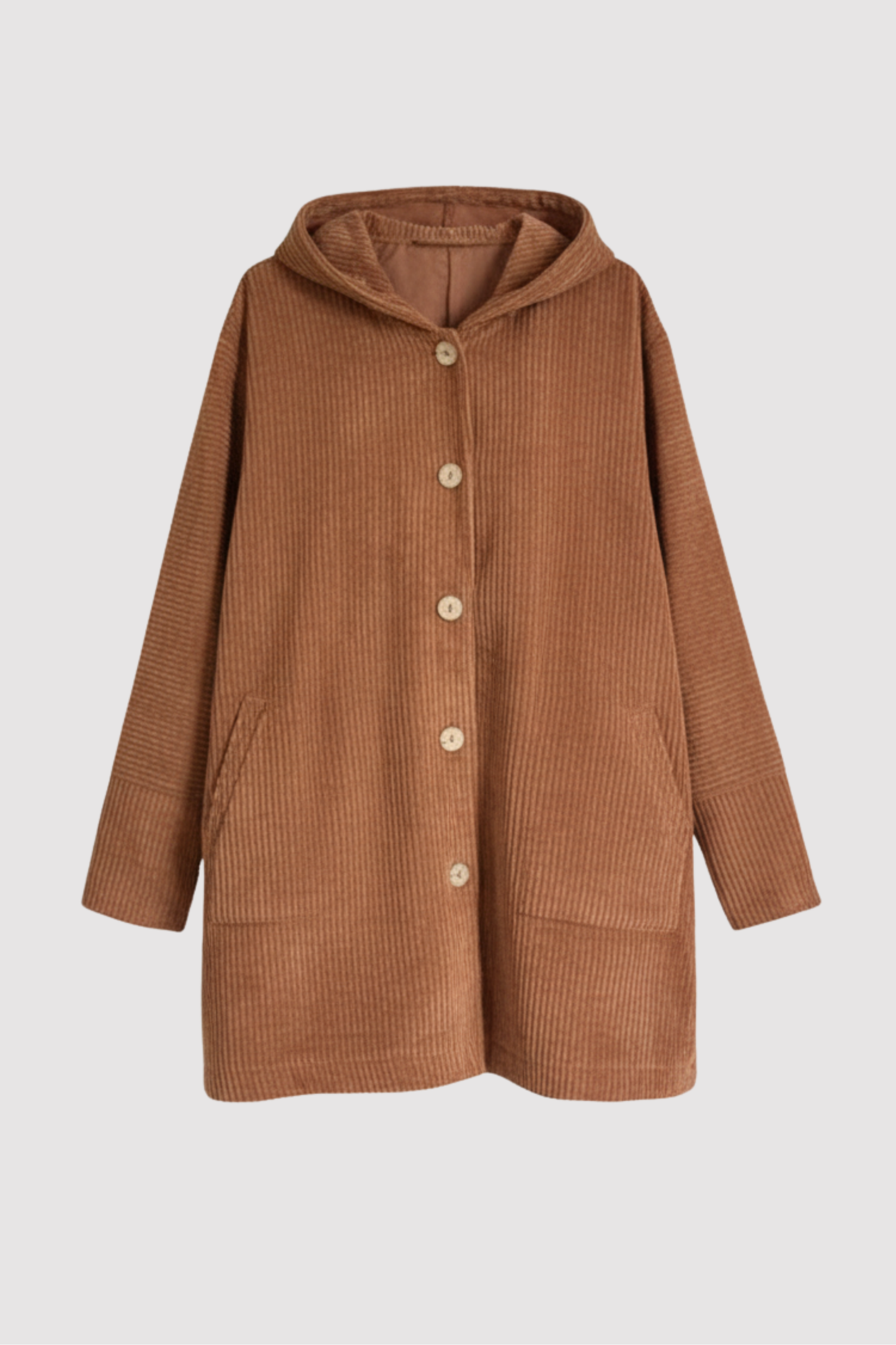 Damen Kordjacke einfarbig Kapuze Langarm Regular Fit Herbst Winter Freizeit Vintage Jacke