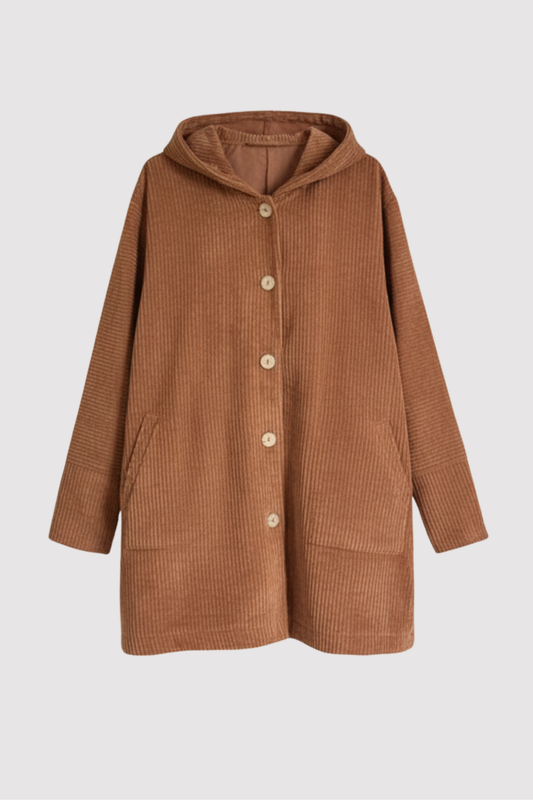 Damen Kordjacke einfarbig Kapuze Langarm Regular Fit Herbst Winter Freizeit Vintage Jacke