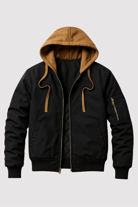 Herren Kapuzenjacke Regular Fit Luftwaffe Stil Reißverschluss Warm Übergang Outdoor Alltag Funktional