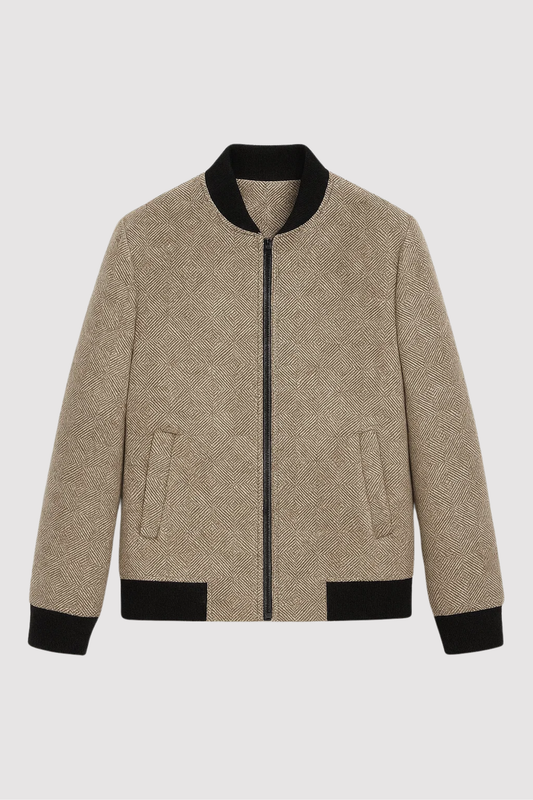 Herren Wolljacke Fischgrätmuster Stehkragen Eleganter Schnitt Klassischer Stil