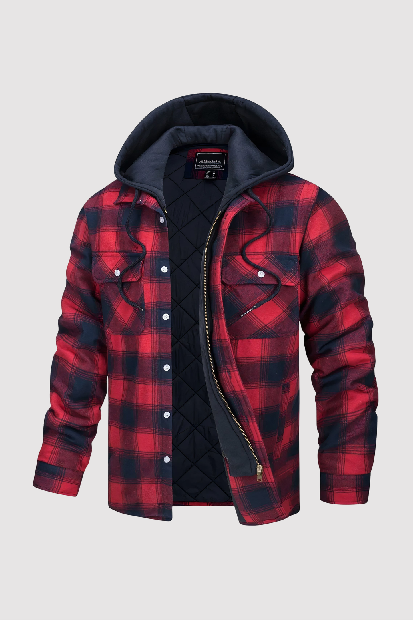 Herren Karojacke Langarm Reißverschluss Regular Fit Warm Leicht Übergangsjacke Herbst Winter