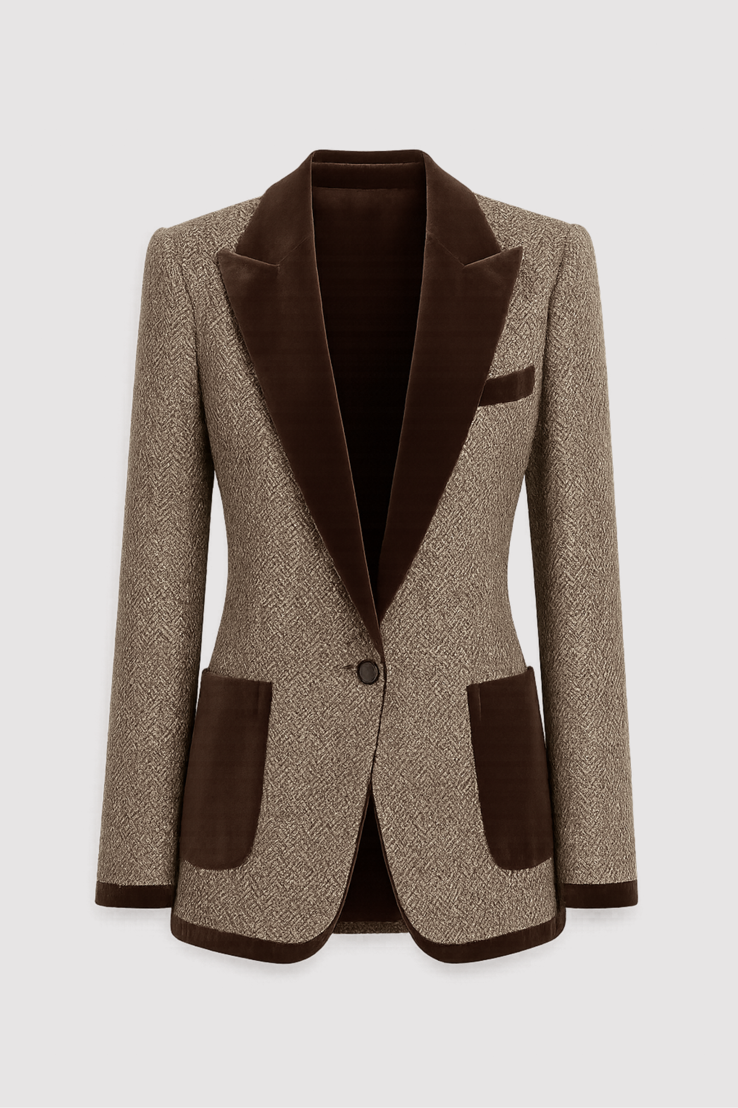 Herren Blazer braun Fischgrät Velours Ein-Knopf Revers Regular Fit S-XXL