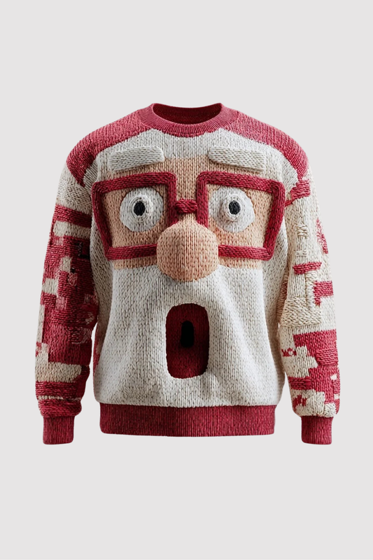 Herren Weihnachtspullover Rundhals Weihnachtsmann Muster stricken Langarm warm