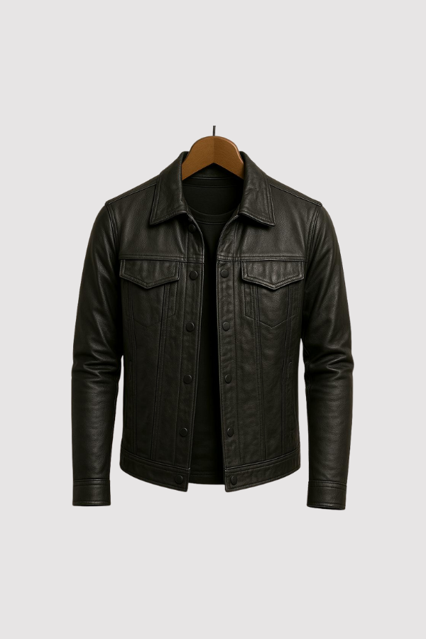 Herren Lederjacke Slim Fit Kunstleder Schlanke Passform Reverskragen Knopfleiste Brusttaschen Casual Urban Style