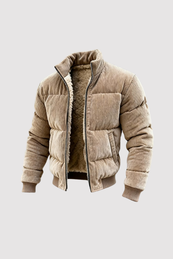 Herren Cordjacke Regular Fit Retro Stil Einfarbig Langarm Knopfleiste Taschen Casual Alltag