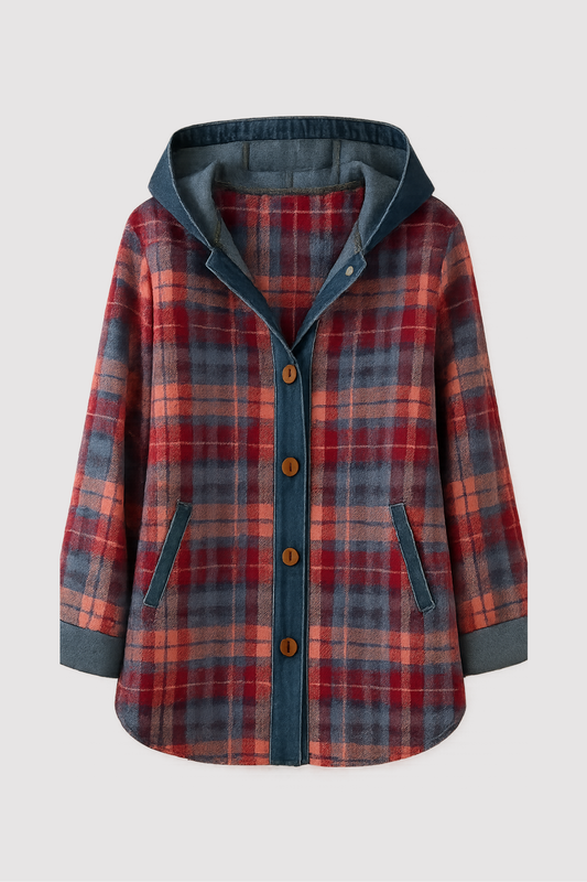Unisex Karojacke Kapuze Knopfverschluss Karomuster Lässige Layering-Jacke