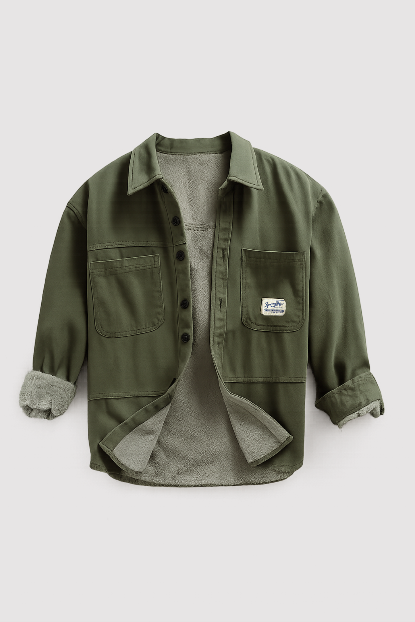 Herren Überhemd gefütterter Twill Langarm Taschen locker bequem