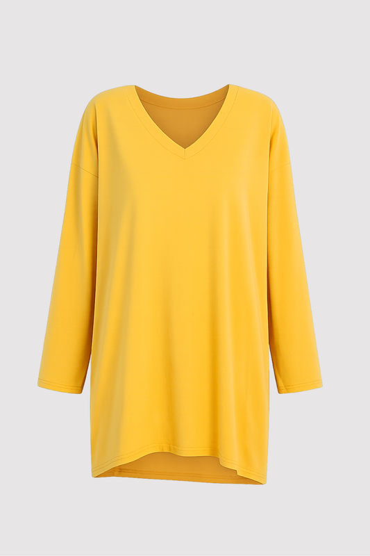 Damen Langarmshirt V-Ausschnitt Lockerer Schnitt Casual Atmungsaktiv Fließend