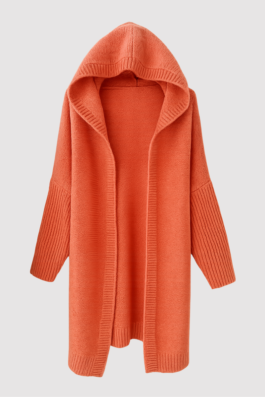 Damen Cardigan Langarm Strick Oversized Kapuze Knielang Lockerer Schnitt Freizeit Homewear
