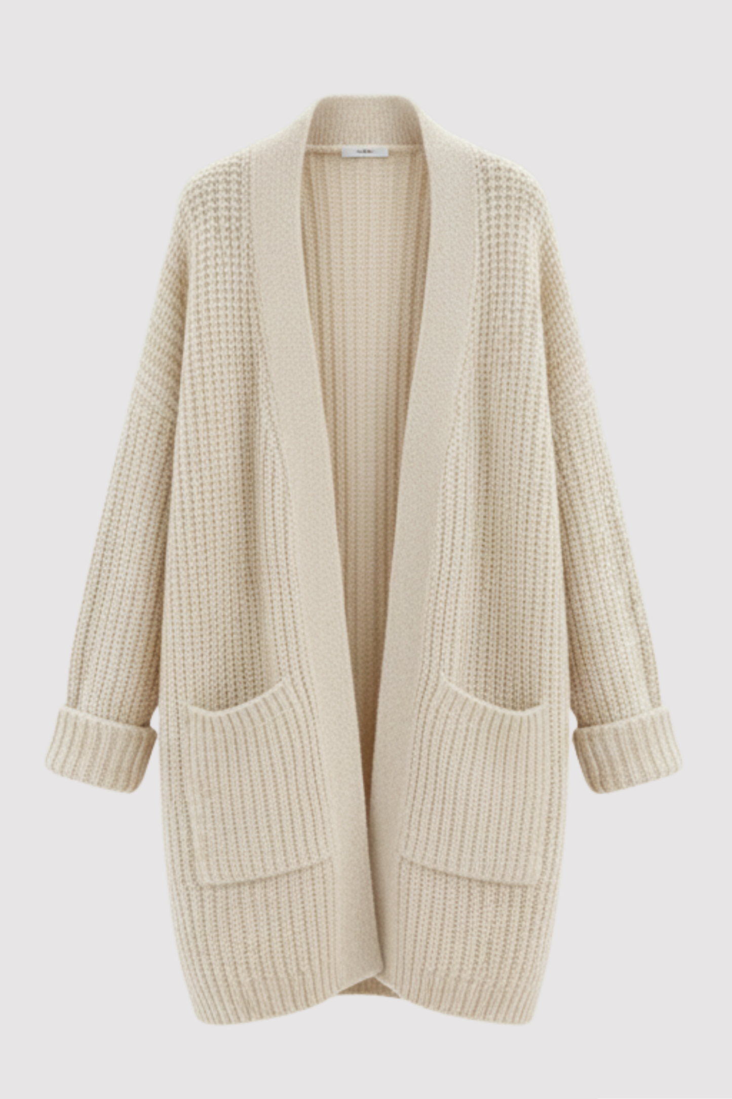 Damen Strickjacke lang Wollmischung offen Grobstrick Regular Fit Taschen Freizeit Cardigan warm