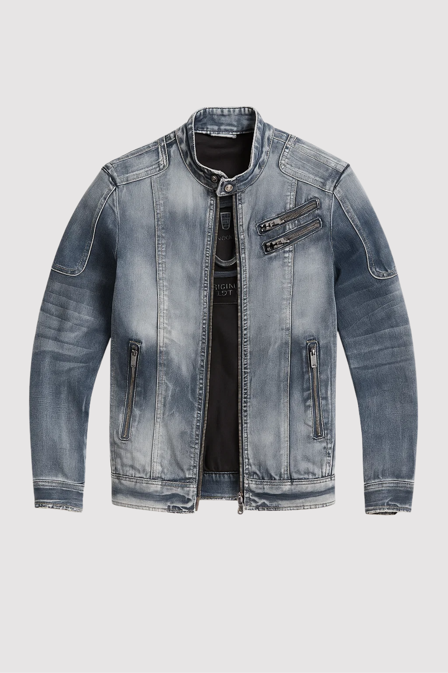 Herren Jeansjacke Denim Regular Fit Langarm Reißverschluss Freizeit Übergangsjacke Used Look