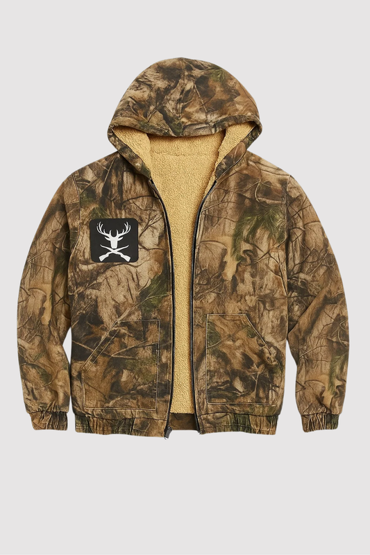 Herren Hoodie Langarm Regular Fit Reißverschluss Camouflage Fleecegefüttert Freizeit Outdoor Kapuzenpullover Warm