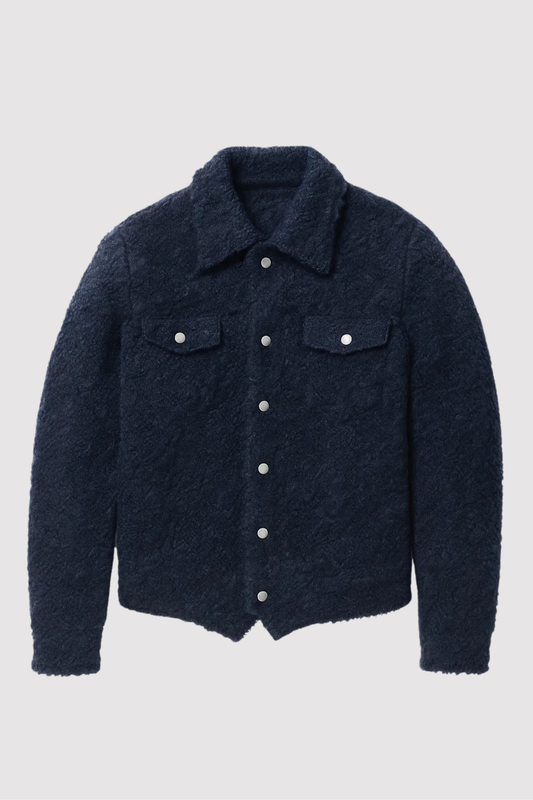 Herren Overshirt Navyblau Regular Fit Knopfverschluss Brusttaschen Langarm Übergangsjacke