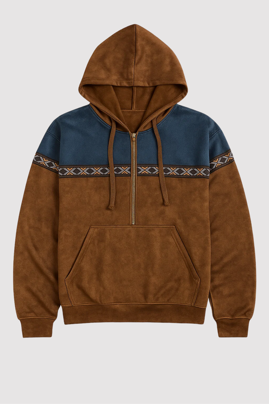 Herren Hoodie Langarm Kapuze Halber Reißverschluss Regular Fit Muster Freizeit Pullover