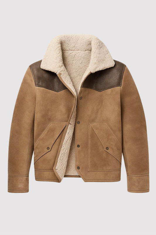 Herren Lederjacke Wildlederoptik Lammfellfutter langarm einfarbig Freizeit Vintage Regular Fit