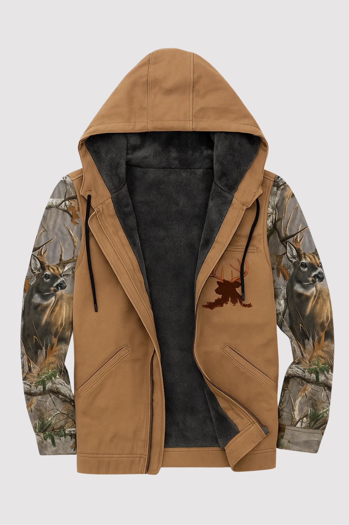 Herren Fleece Hoodie Jacke Vintage einfarbig langarm Kapuze Freizeitjacke Taschen Regular Fit Größen