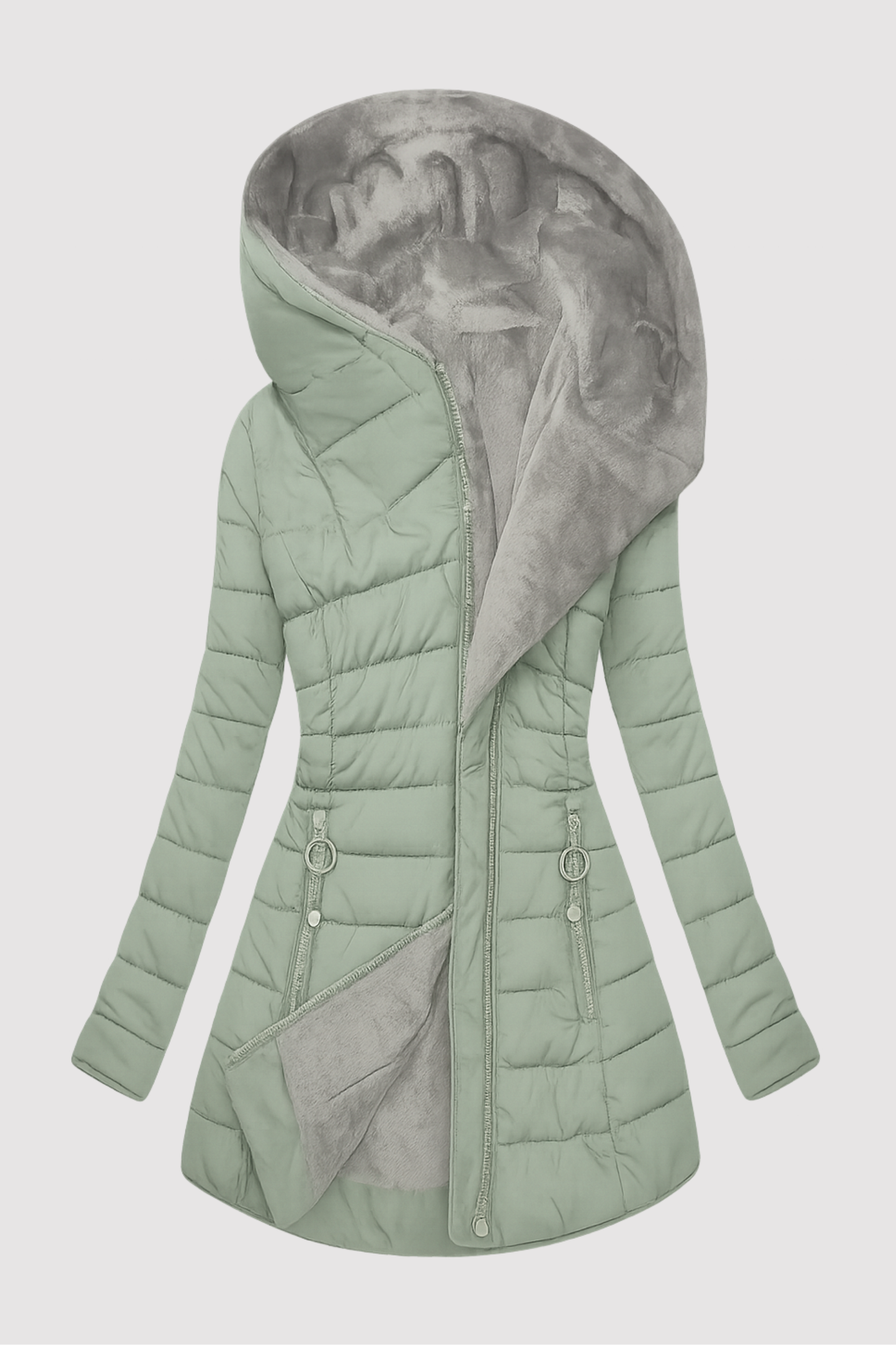 Damen Jacke Kunstfell Langarm Kapuze Steppdesign Regular Fit Winter Freizeit Elegant