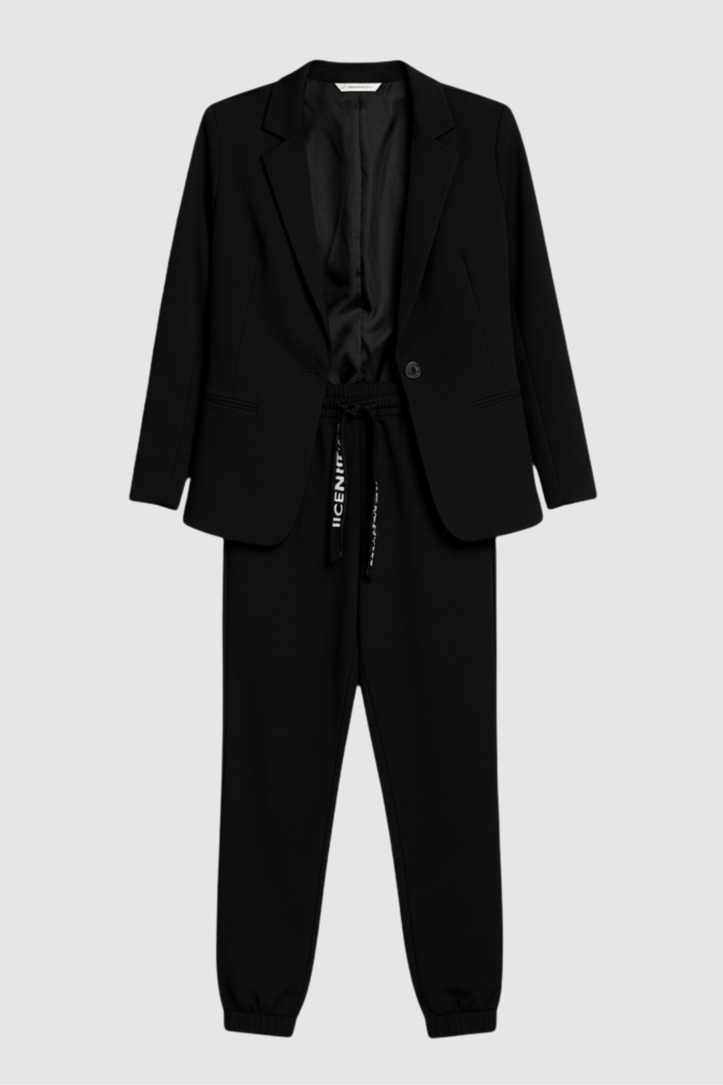 Damen Blazer und Jogginghose Set elegant locker geschnitten mit Kontrastkordel bequeme Passform