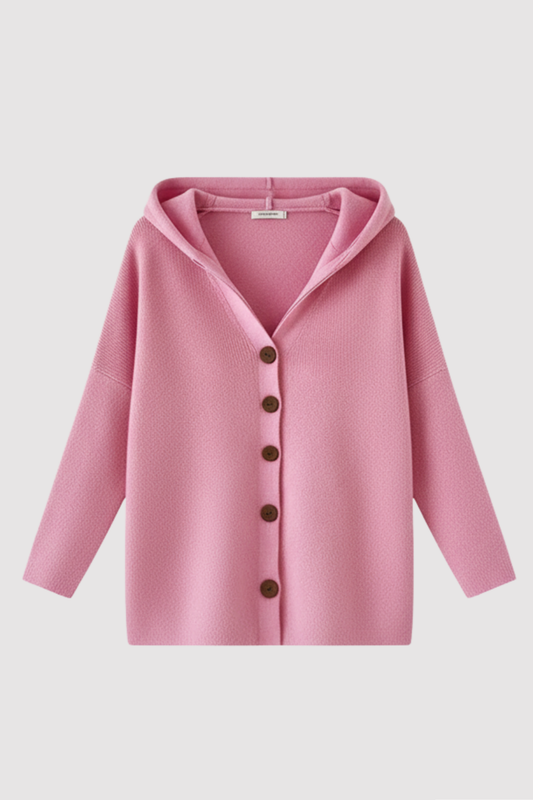 Damen Strickjacke Kapuze Regular Fit Knopfverschluss Leicht Warm Freizeit Ganzjahresjacke