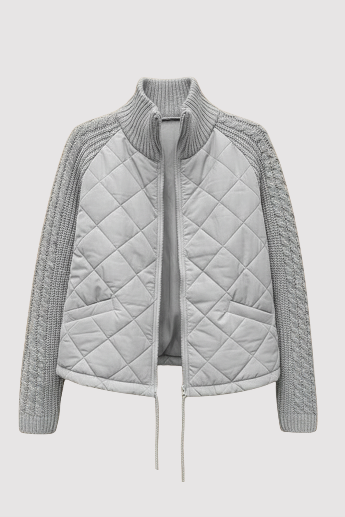 Damen Steppjacke Langarm Strickärmel Hoher Kragen Regular Fit Freizeit Übergangsjacke
